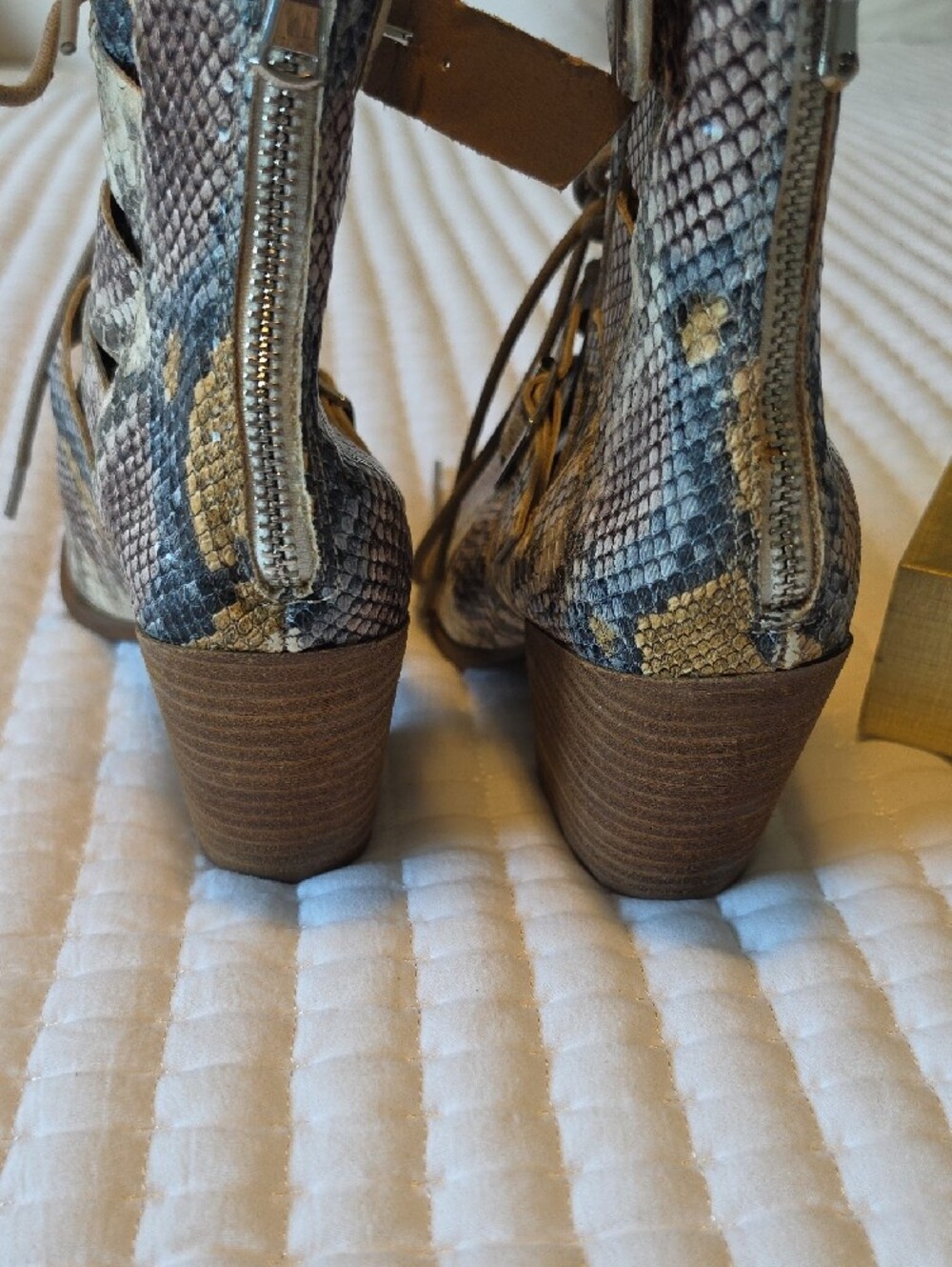 Womens Snake-Print Lace-Up Ankle Boots - Picture 6 of 6